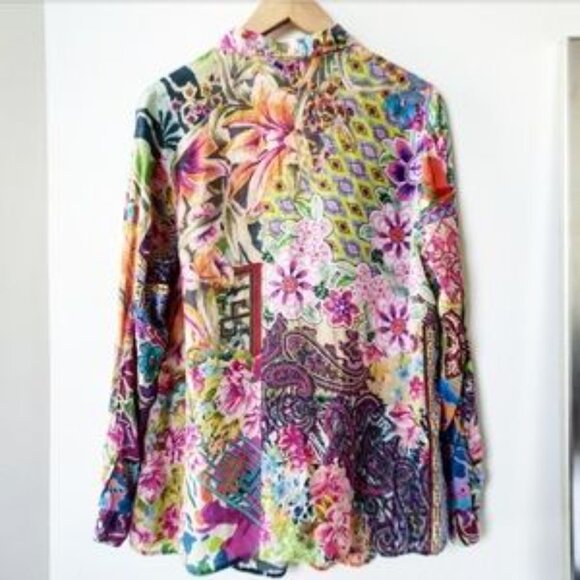 Johnny Was Silky Button Down Shirt - Picture 2 of 8